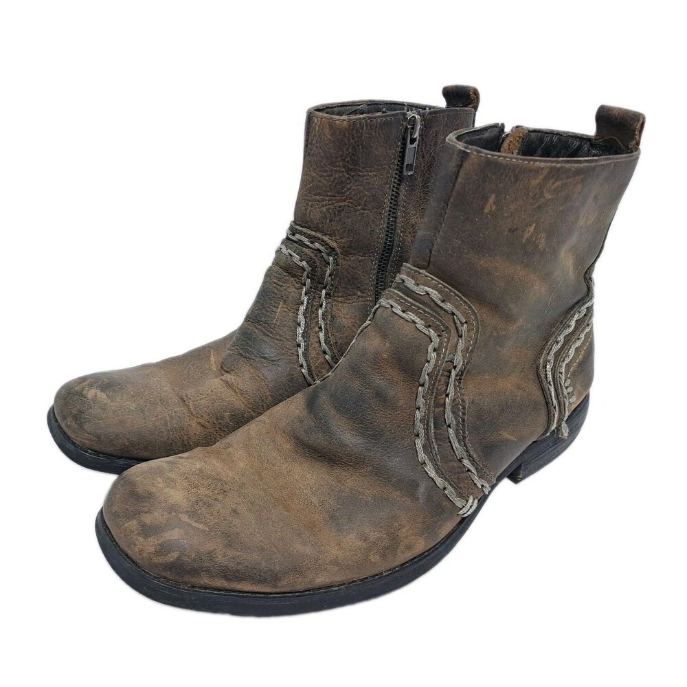 Bed Stu Men's 10 Revolution Distressed Leather Boots Whipstitch Side Zip Zipper